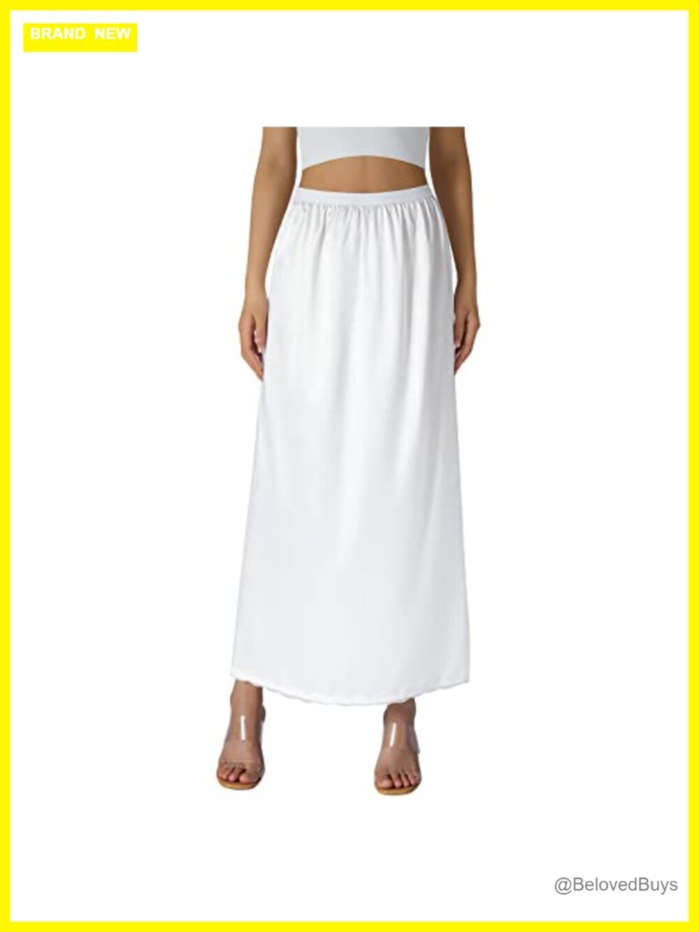 Women Satin Half Slip Midi Underskirt Elastic Waist Lining